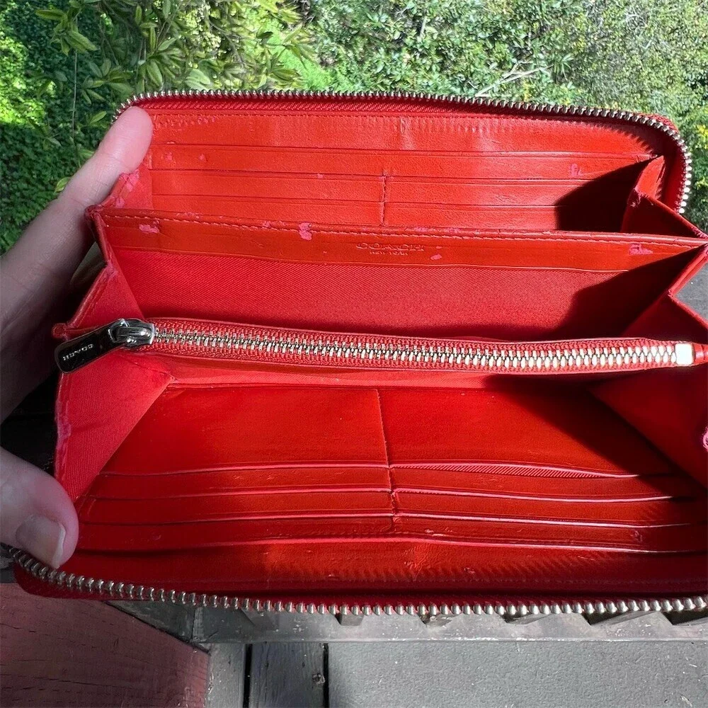 COACH Red Croc Embossed Womens Zip-Around Accordion Wallet *READ DESCRIPTION*